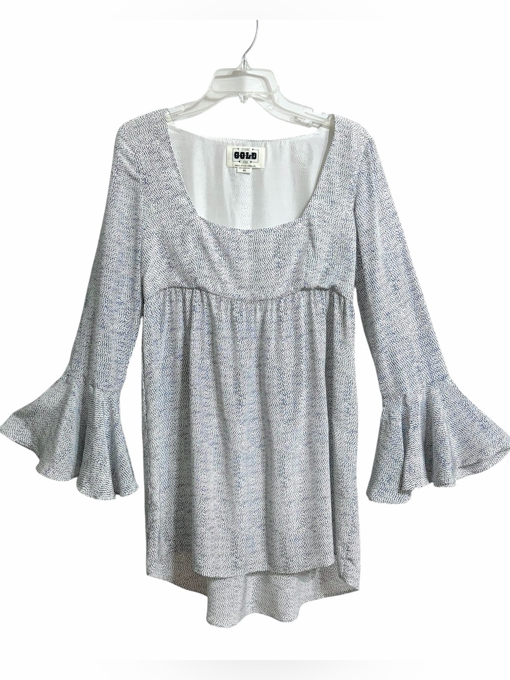 Stone Cold Fox Flared Bell Sleeve Boho Babydoll Mini Dress Womens M/L Polka Dot